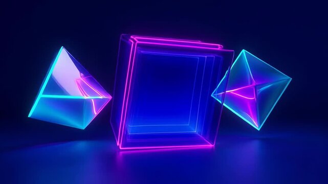 ?Neon light shapes transform and pulse in a futuristic loop