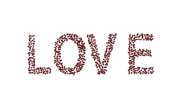 Love word made of hearts, valentine clipart text, romantic symbol banner, flat 2d illustration isolated, transparent background. Available as JPG