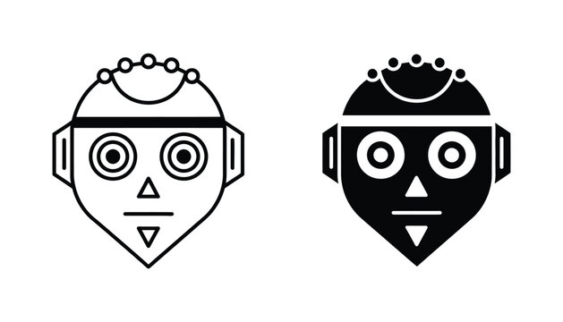 Abstract robot head icon set featuring geometric shapes in outline and solid black graphic styles