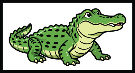 Fototapeta premium Cute green cartoon crocodile drawing animal reptile wildlife baby character