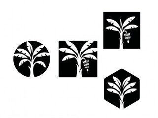 Fototapeta premium Banana tree icons in various shapes with tropical silhouette illustration agriculture cultivation