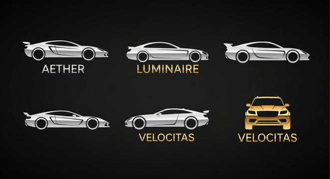 Collection of Sleek Sports Cars and SUV on Black Background.