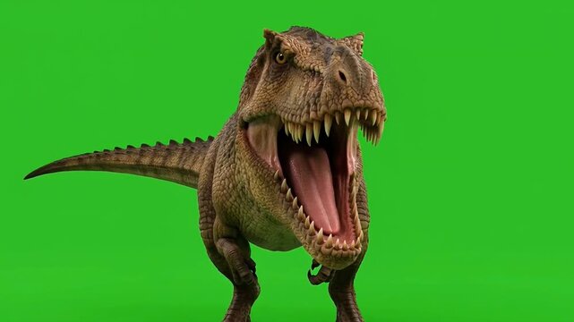 Realistic Roaring Tyrannosaurus Rex T-Rex Dinosaur on Green Screen Chroma Key