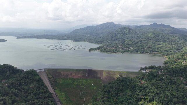 Aerial landscape of the Wadaslintang dam in Wonosobo, Yogyakarta, where there is a hydroelectric power plant
