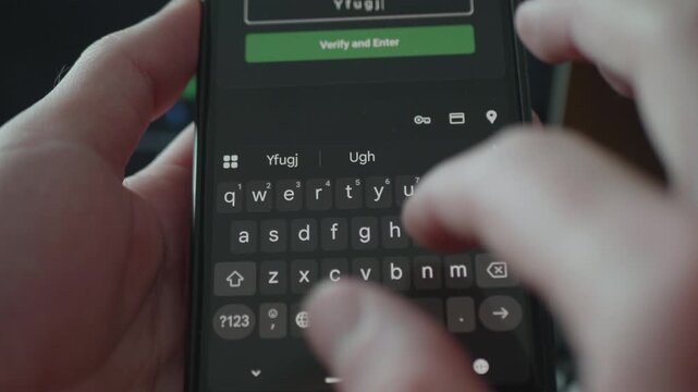 Cyber security concept. Person using a mobile application to unlock encrypted data with a secure login.