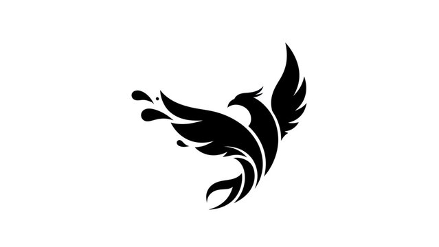 Black phoenix rising on white background