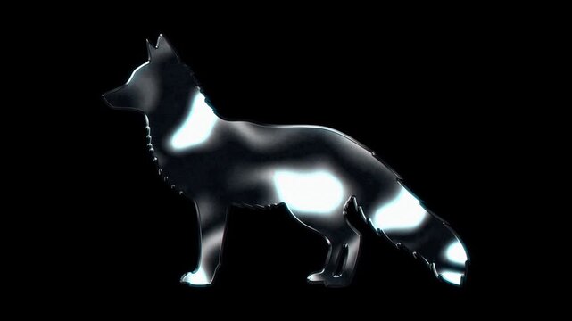Silver metallic fox silhouette. Alpha channel. Seamless loop video