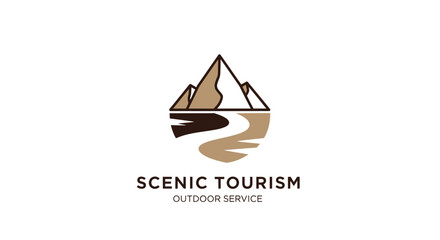 Fototapeta premium Scenic Tourism Mountain River Reflection Logo Design.
