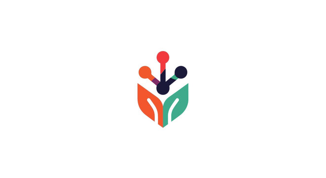 A colorful abstract logo design featuring organic leaf shapes and digital nodes