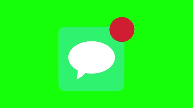 Animated message notification icon with envelope and speech bubbles on a chroma key green screen