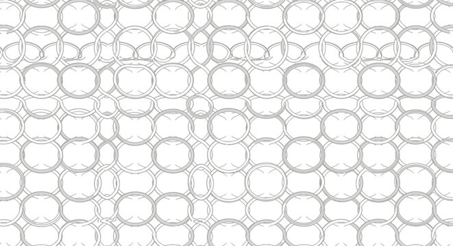 Interlocking rings create a subtle grey chain mail pattern on white.
