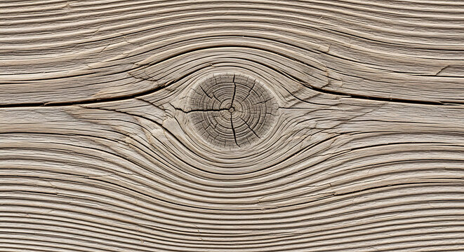 Macro closeup of weathered light wood grain featuring a prominent central knot with intricate circular patterns and aged rustic texture for organic background