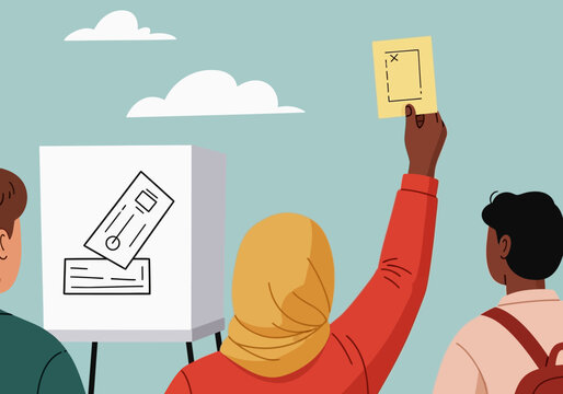 People voting with ballot papers at polling station inside a booth