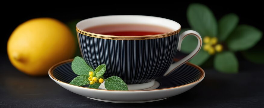 Lemon black tea served in a white porcelain cup