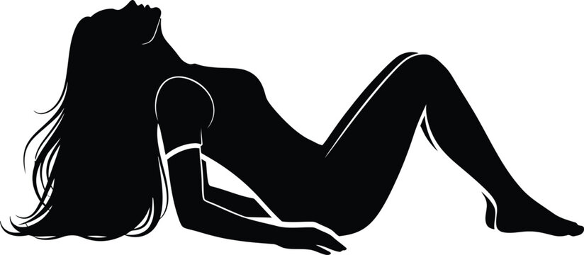 Beautiful young woman vector silhouette illustration reclining backwards.