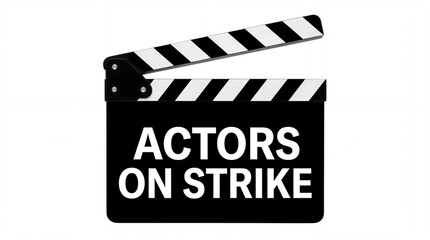 Naklejka premium Professional movie clapboard with text regarding the current actors on strike shown on white background