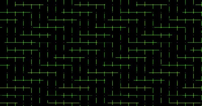 Abstract digital glitch pattern with shifting neon light lines on dark background.