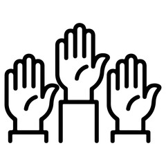 Obraz premium Three raised hands in silhouette, with one hand higher