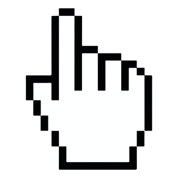 Black pixel hand cursor index finger pointing up pointing finger