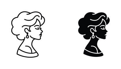 Elegant woman profile portrait silhouette and line art icon set representing beauty and fashion for sophisticated branding and design projects © Maya