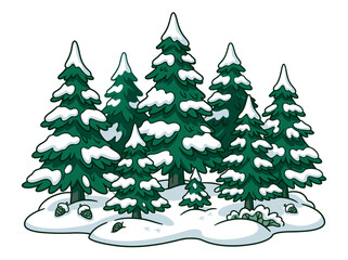 Fototapeta premium vector Snow covered pine trees in a winter forest landscape illustration