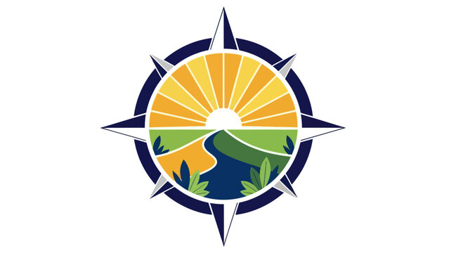 Compass rose design with landscape elements