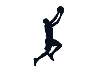 Obraz premium vector Silhouette of a basketball player jumping to dunk the ball on a white background