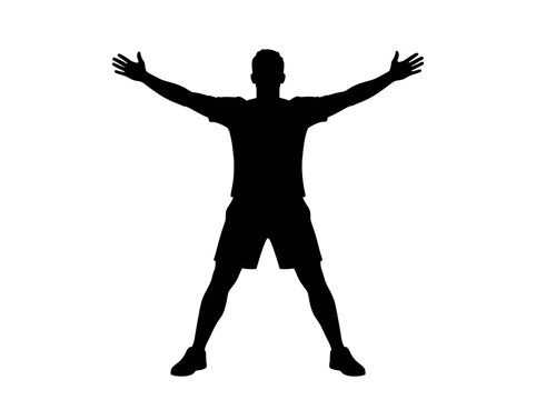 vector Silhouette of a man doing a jumping jack exercise with arms and legs outstretched