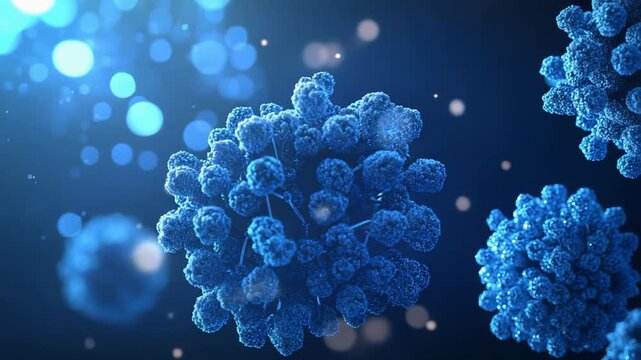 Microscopic virus or bacteria cells floating in a liquid plasma environment, conceptualizing biology, medical research, and disease pathogens for a science background