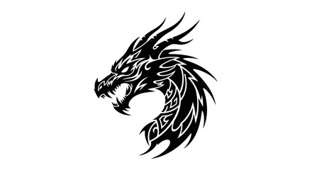 Tribal dragon head illustration with sharp teeth and mane © gambar