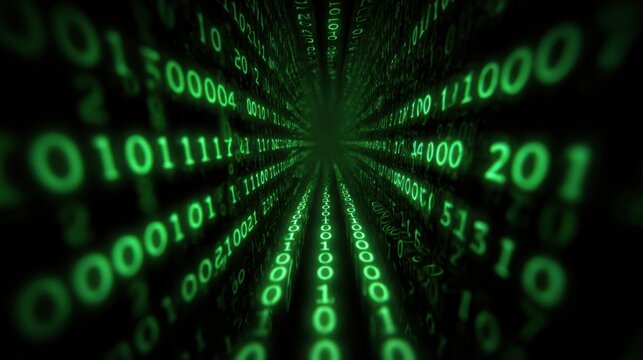 Abstract green binary code tunnel cyberspace data stream futuristic technology background digital matrix illustration on white background