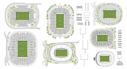 Aerial View of Multiple Football Stadiums and Sports Arenas. © Shafa