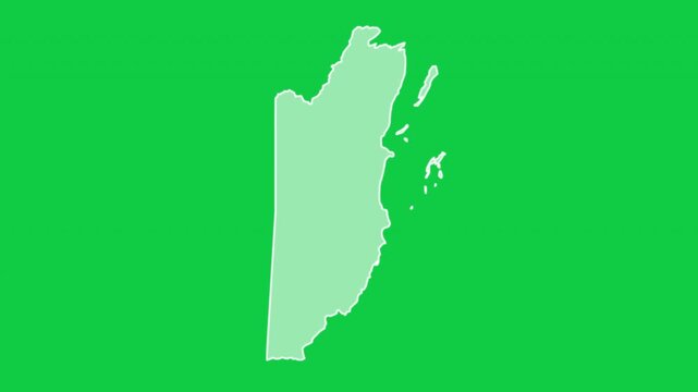 Belize map glow trace outline animation green background