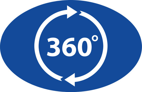 360 degree rotation icon, circular arrow symbol, blue vector graphic, rotation sign
