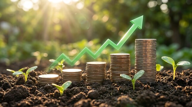 Money growth concept with coins and growing plants