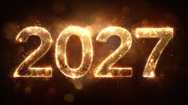 Glowing golden numerals prominently display the upcoming year two thousand twenty seven