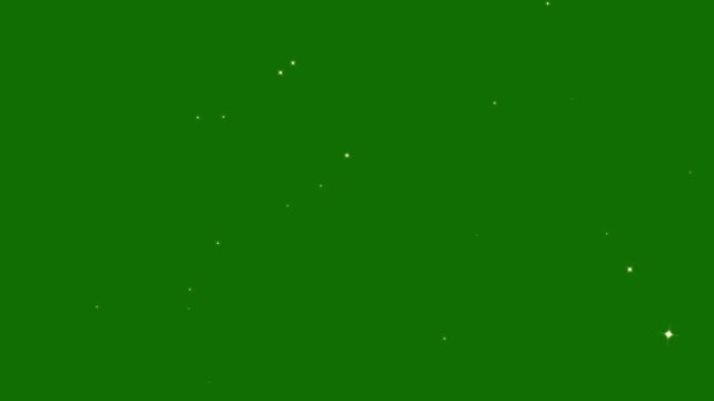 Celestial pixie dust trail with twinkling white glitter bursts, luxury sparkle doodle stars, shimmering fairy particles and fast cartoon starlight motion on seamless Green 4K background.