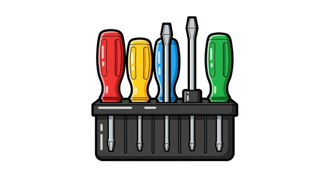 Set of colorful screwdrivers in a holder.