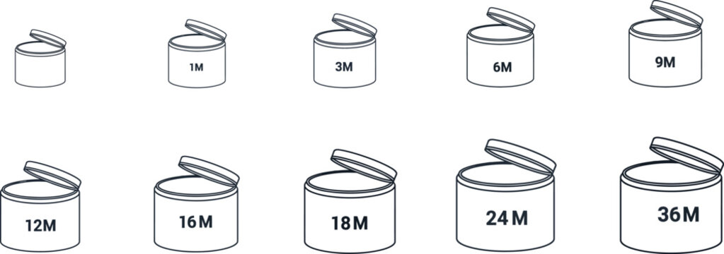 Cosmetic cream jar container size set icon collection isolated vector illustration