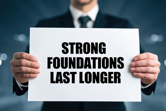 Businessman Highlighting that Strong Foundations Last Longer