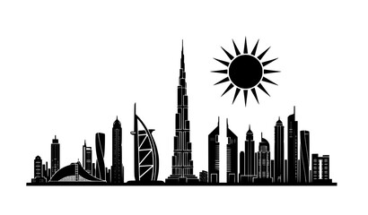 Fototapeta premium Dubai skyline silhouette with modern skyscrapers and landmarks black vector