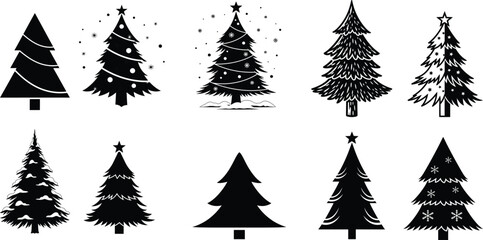 Obraz premium Black and white christmas tree collection vector illustrations for holiday designs