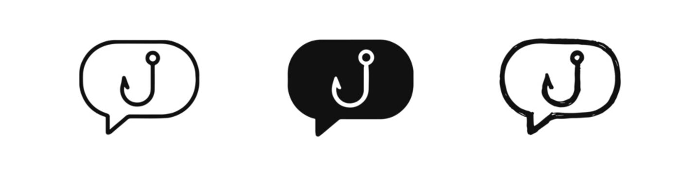 Phishing and Malware Email Security Icons with Fishhook and Speech Bubble Symbol