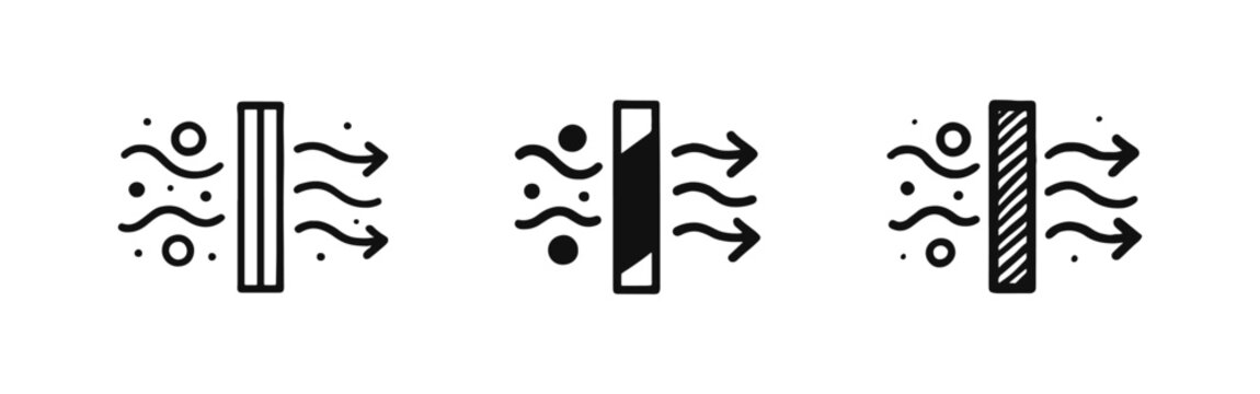 Air filtration and ventilation icons showing air passing through filter