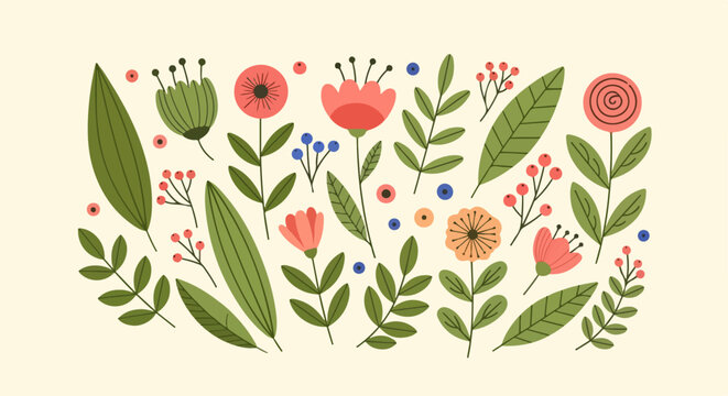 Spring Bloom Floral Collection Illustration