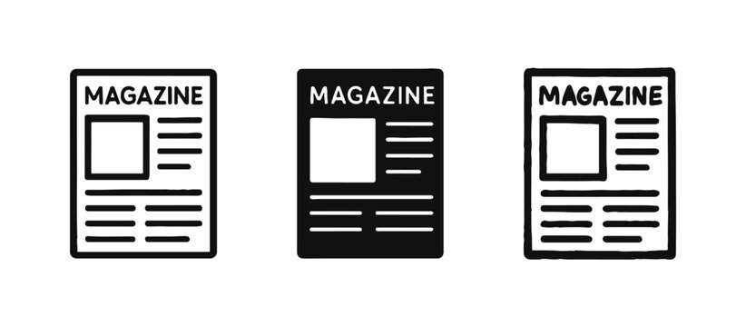 Magazine Layout and Periodical Publication Icon Set in Outline, Solid, and Chaotic Styles