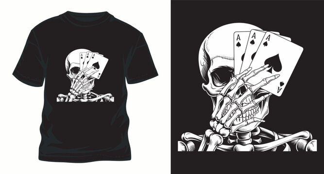Skull poker t shirt design with aces cards.
