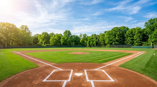 Recreation and sports field in a park with a baseball diamond and copy space.