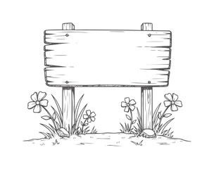 Hand drawn wooden signpost with flowers and grass © Mehedi