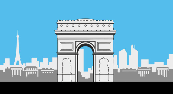 Parisian Skyline with Arc de Triomphe and Eiffel Tower.